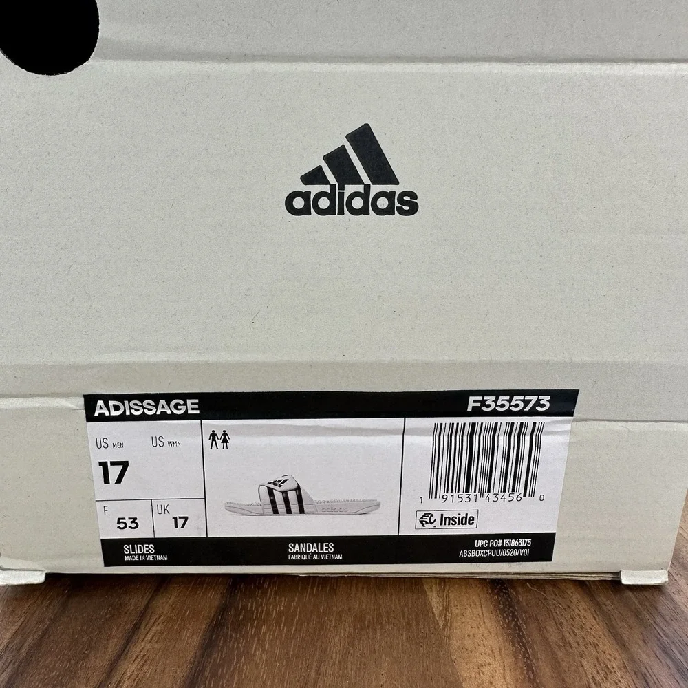 Adidas Adissage‎ Slip On Sandals Slides White Black Casual Beach F35573 Men's 17